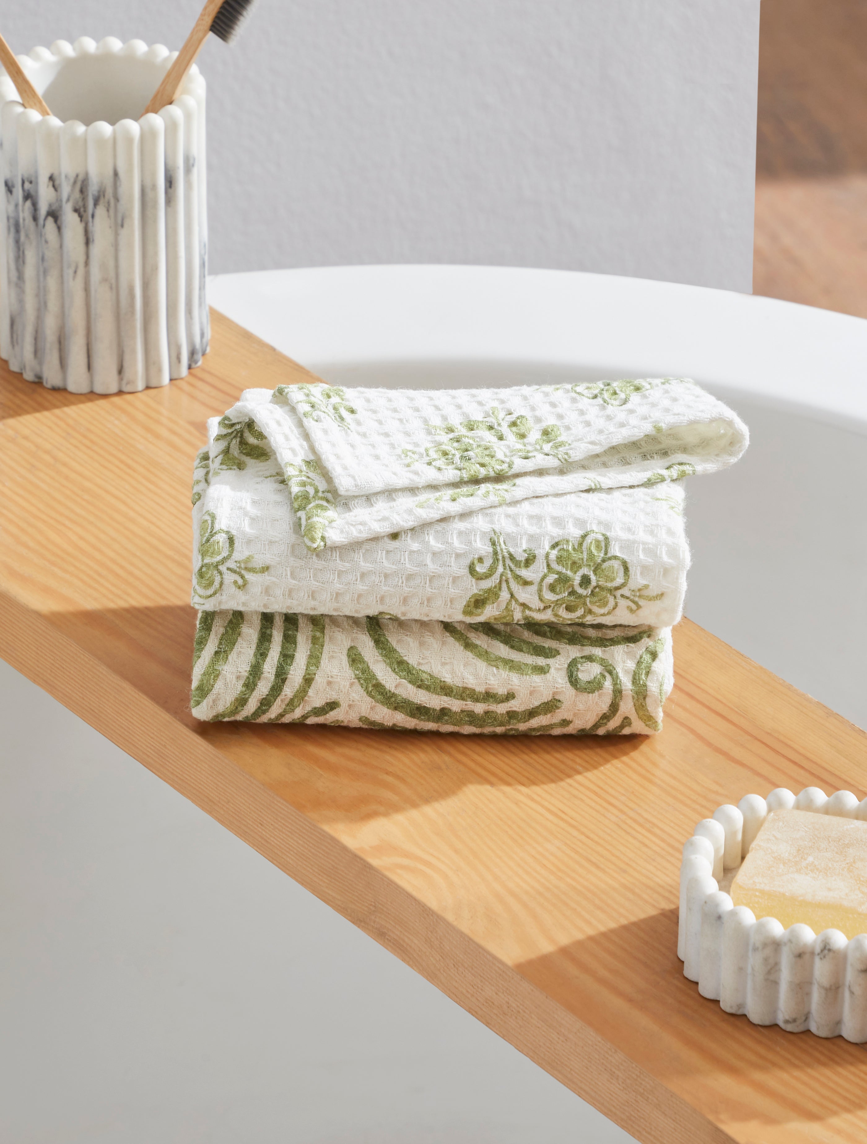 Ayna Green Face Towel | Set Of 2